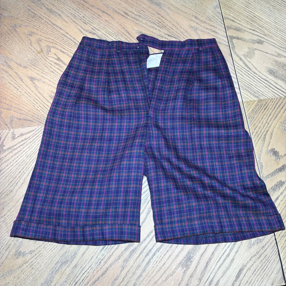 Corbin Ltd Redwood & Ross Vintage Plaid Wool Shorts Purple Blue Mens 39 Made USA